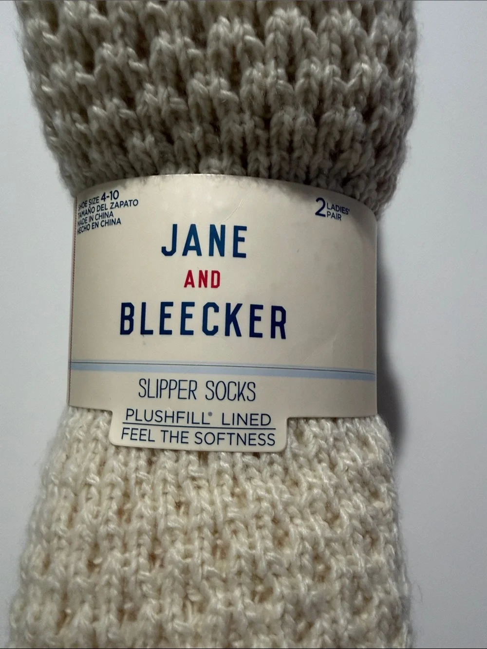Jane and Bleecker Cream and Pink Plush-Lined Animal Face Slipper Socks